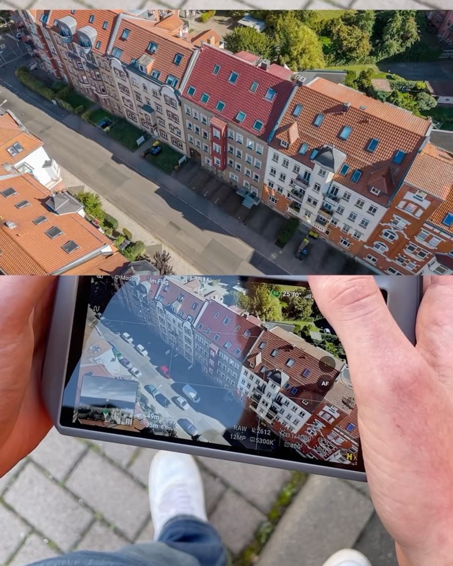 Ein Klick auf den Auslöser und die Drohne macht fünf Fotos auf einmal. Keins davon ist das Bild, das am Ende rauskommt.